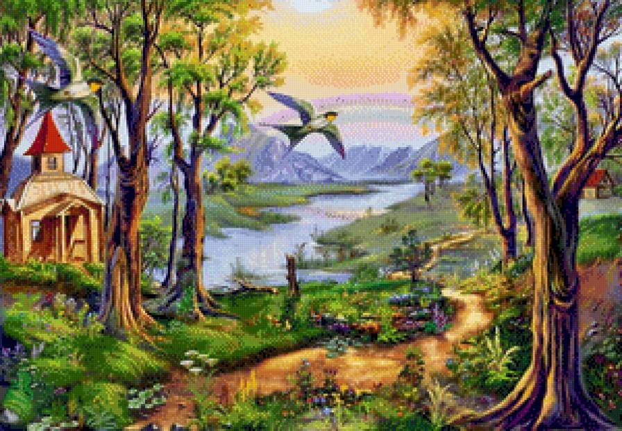 пейзаж - лес, речка - предпросмотр