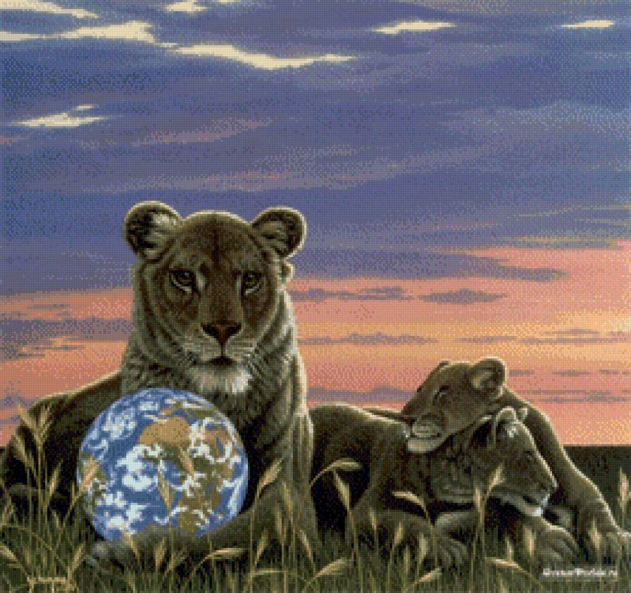 космические кошки - львы, животные - предпросмотр