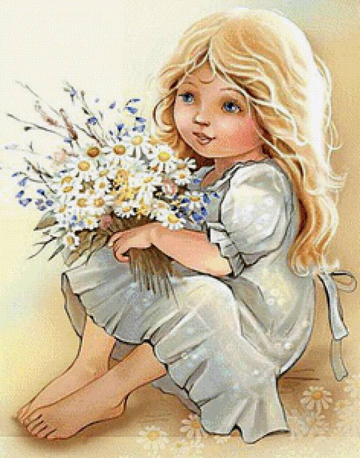 Девочка с букетом - девочка, портрет - предпросмотр