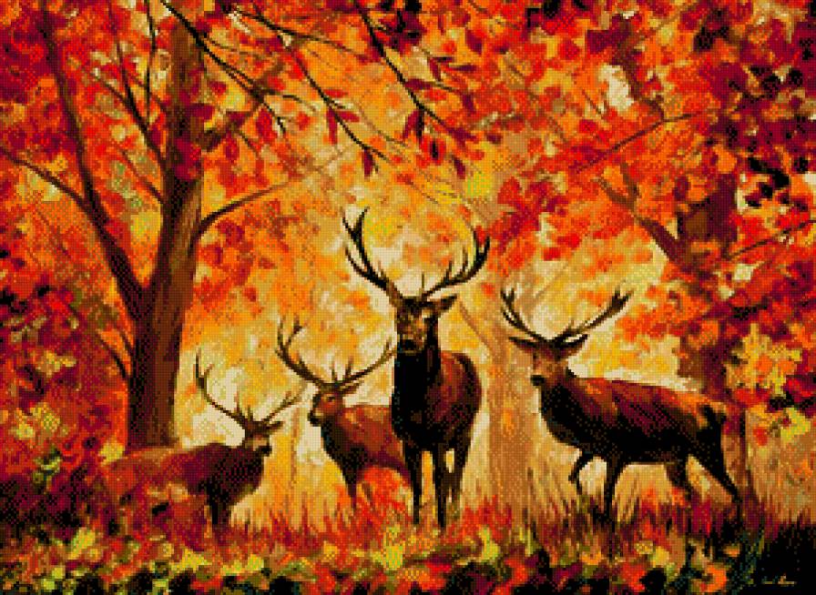 Осень в лесу - лес, олени, осень - предпросмотр