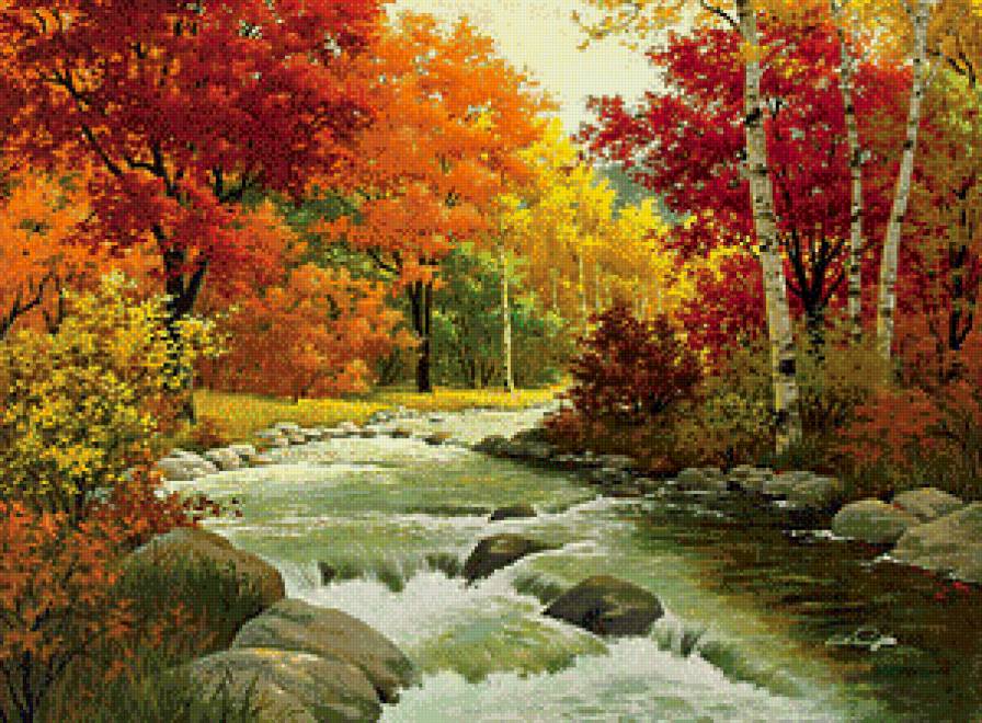 Осенний пейзаж - осень, пейзаж, лес, река - предпросмотр