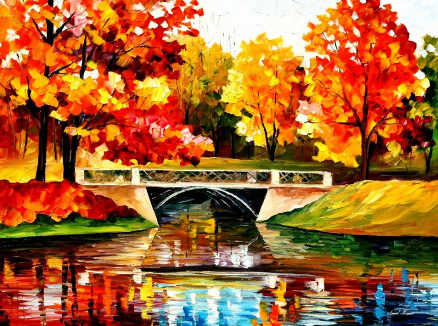 Осень - деревья, парк, мост, осень - оригинал