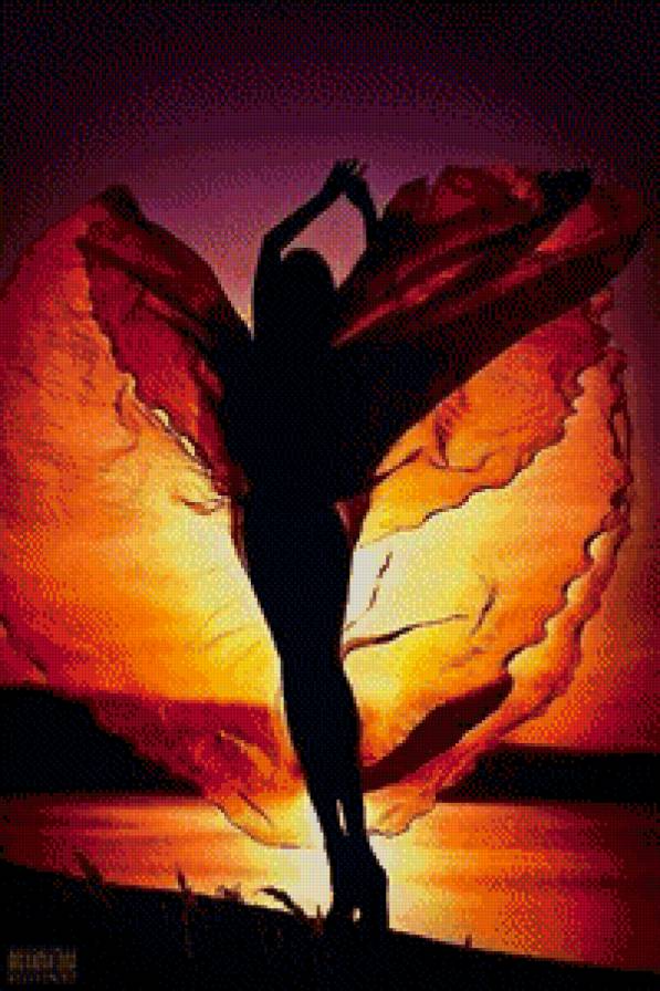 игра с закатом - вечер, тень, природа, море, девушки, закат - предпросмотр