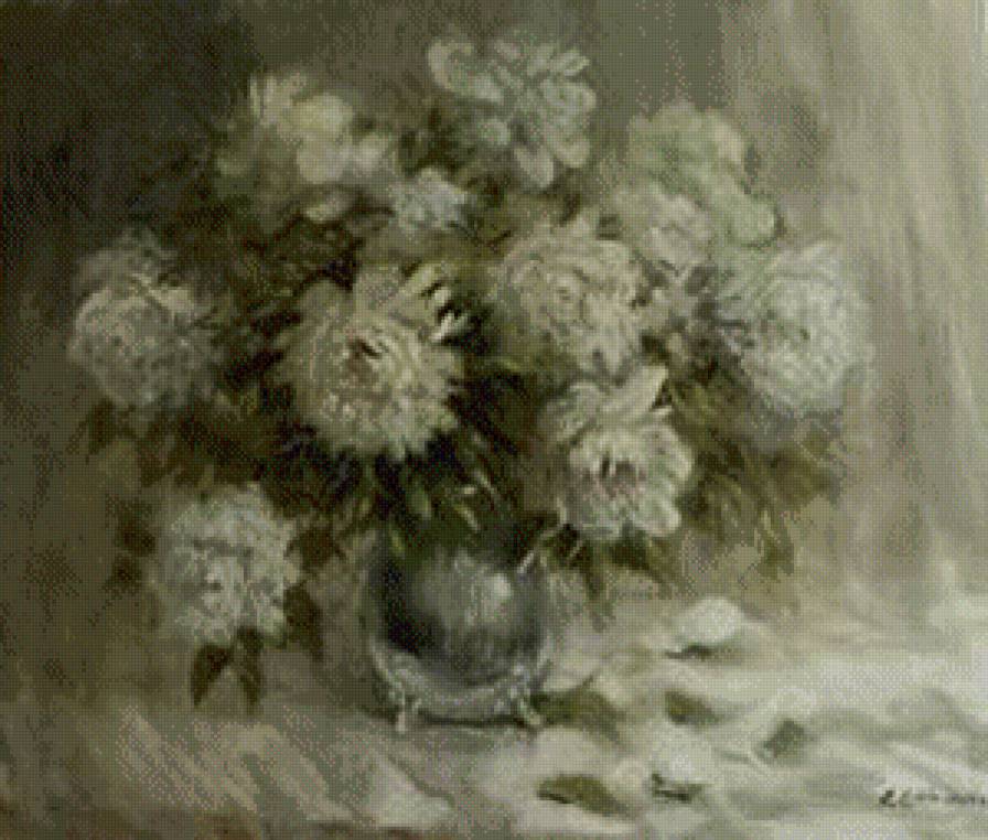 Belyje  peonie - cwety, ziwopis, peonie - предпросмотр