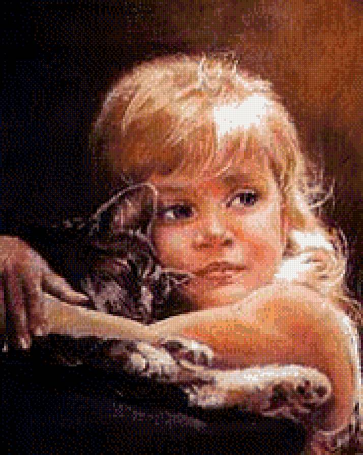 dewoczka z kotikom - ziwotnyje, ziwopis, deti - предпросмотр