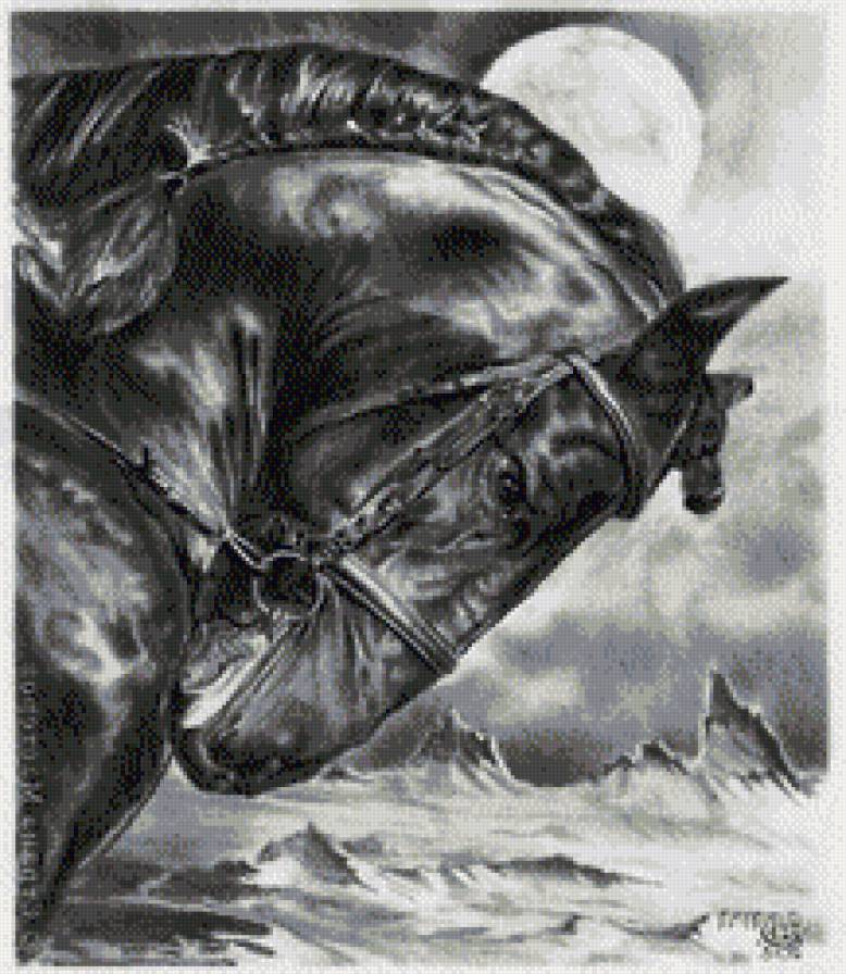 конь монохром 3 - лошадь, животные, конь - предпросмотр