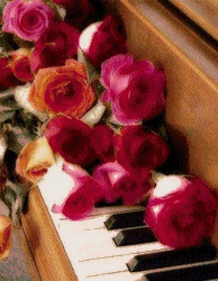 Розы на пианино - музыка, пианино, розы - предпросмотр