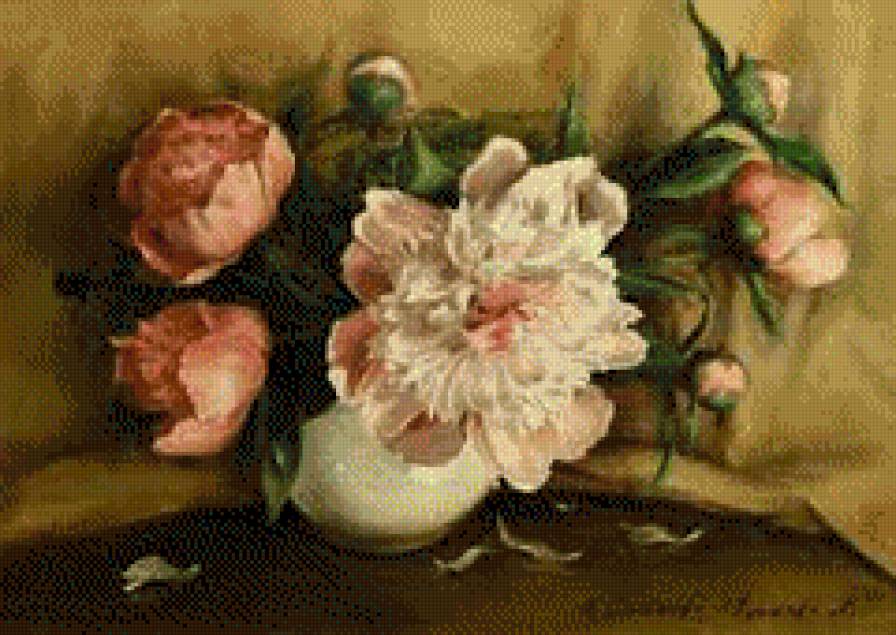 Peonie - ziwopis, peonie, cwety - предпросмотр