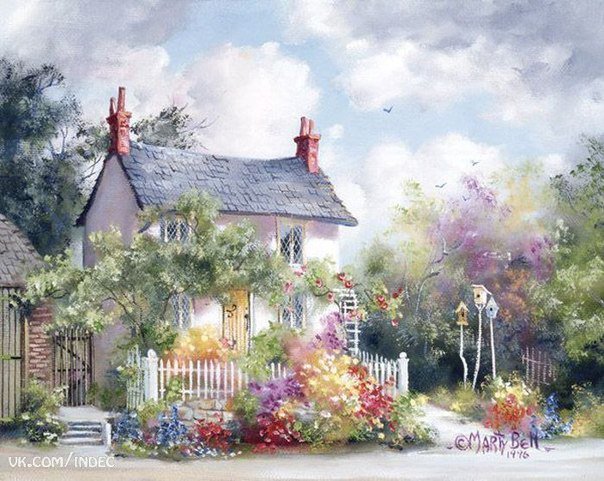 домик с садом - дом, пейзаж, цветы - оригинал