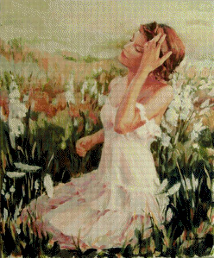 dziewczyna wsrod kwiatow - ziwopis, cwety - предпросмотр