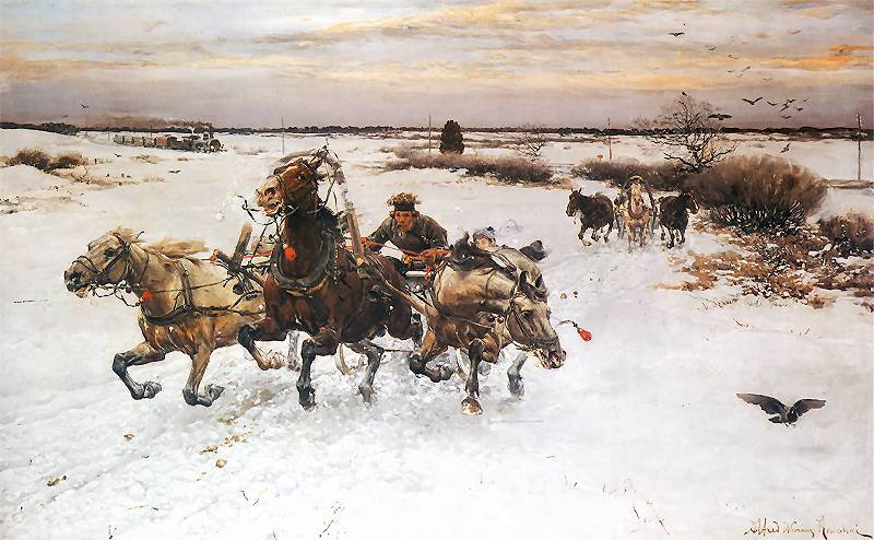 Trojka - trojka, loszadi, pejzaz - оригинал