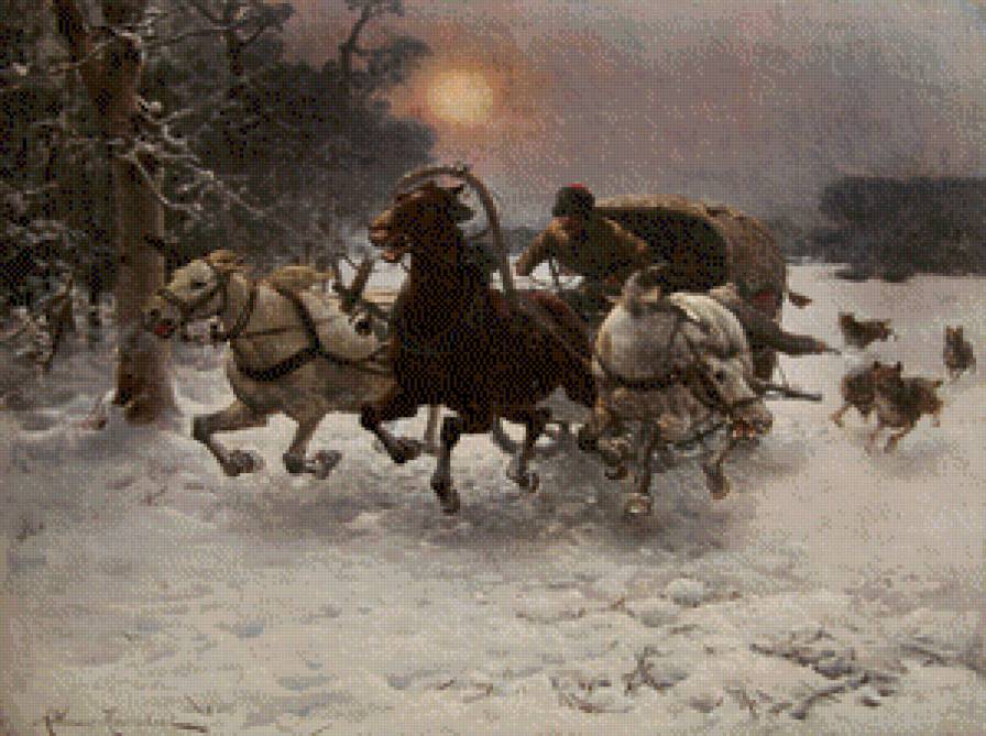 Trojka,zima,pejzaz,wilki - предпросмотр