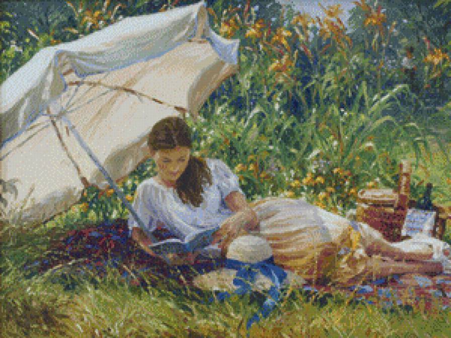 dziewczyna z zontom - pejzaz, kobieta - предпросмотр