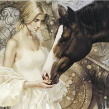 Оригинал схемы вышивки «Девушка и конь» (№499429)