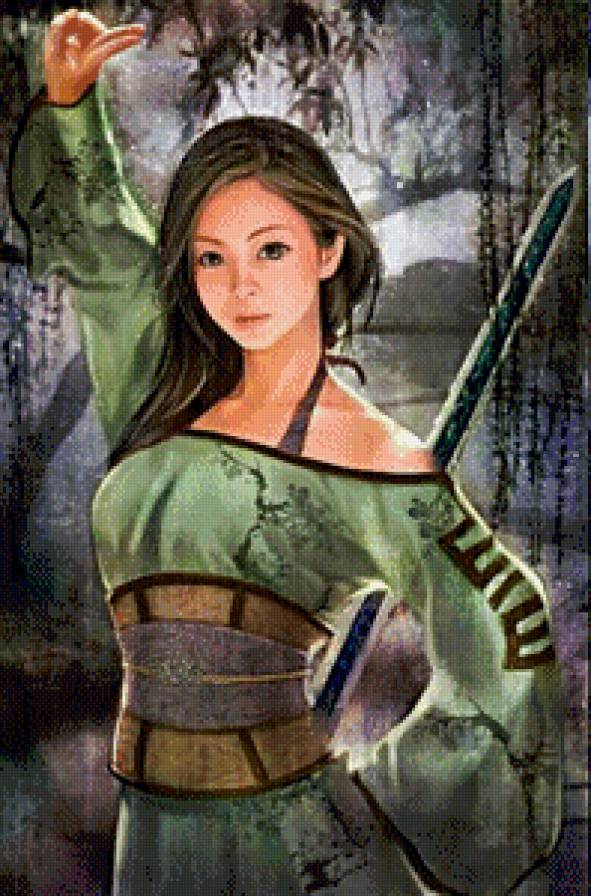 Девушка с катаной - красавица, фэнтези, девушка, восток, азия - предпросмотр