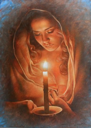Молитва у Свечи - девушка, молитва, свечь, картина, религия - оригинал