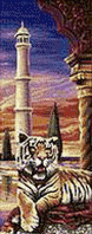 Тадж Махал 3ч - рисунок, триптих, тигр, тадж махал - предпросмотр