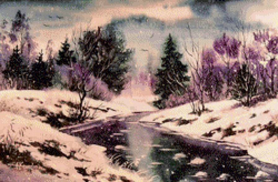 Зима - речка, деревья, снег, зима - предпросмотр