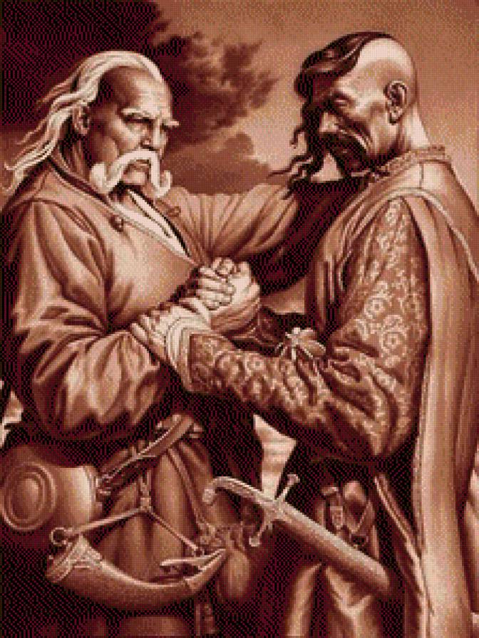 Встреча Козаков - украинцы, оружие, воины, картина, люди, мужики, козаки - предпросмотр