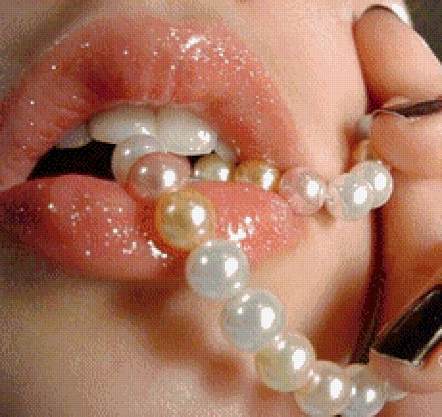 любимый жемчуг - бусы, губы, бусины, украшение, девушка - предпросмотр