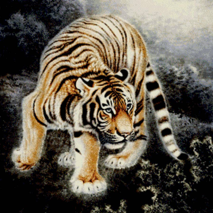 тигр - хищник, китайская живопись, восток, живопись - предпросмотр