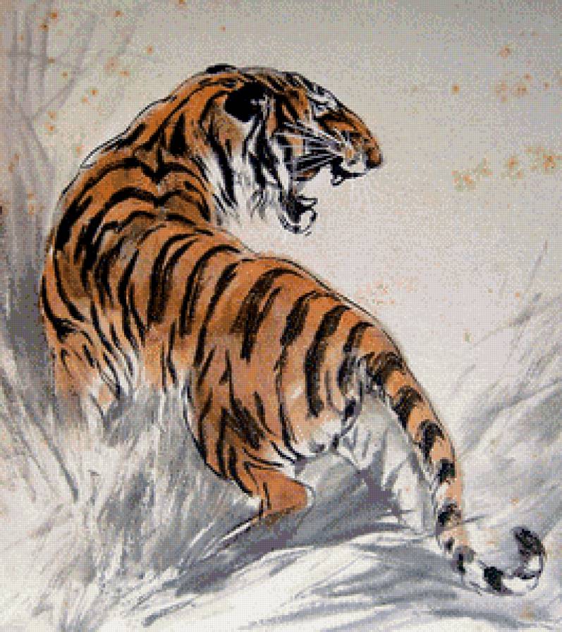китайская живопись - хищник, восток, тигр - предпросмотр