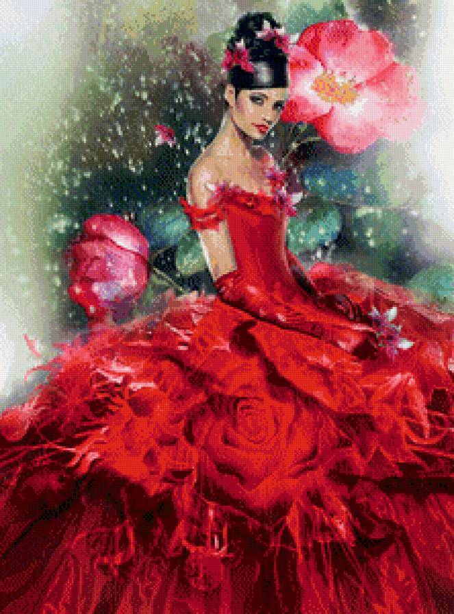 В платье из роз - розы, девушка, цветы - предпросмотр