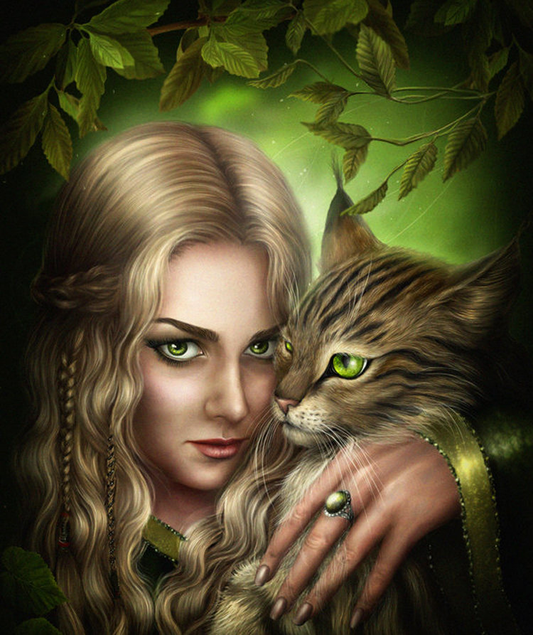 Серия "Она" - животные, девушка, кошки - оригинал