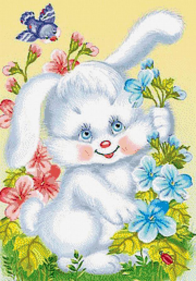 Белый и пушистый - цветы, животные, зайка, птичка - предпросмотр