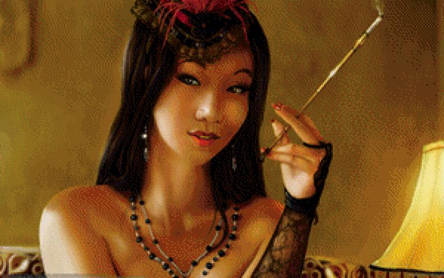 Китаянка с сигаретой - восток, азия, девушка - предпросмотр