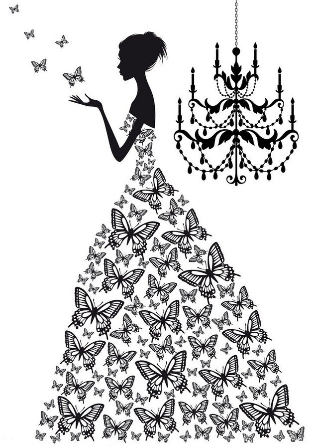 ее величество женщина 2 - бабочки, женцина, монохром - оригинал