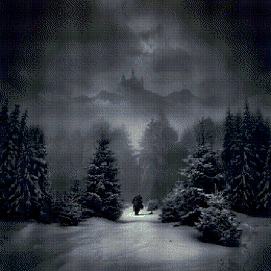 Монохром - ночь, одиночество, монохром, снег - предпросмотр