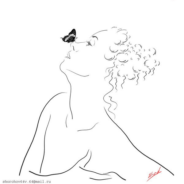 Контурные рисунки - девушка, бабочка - оригинал
