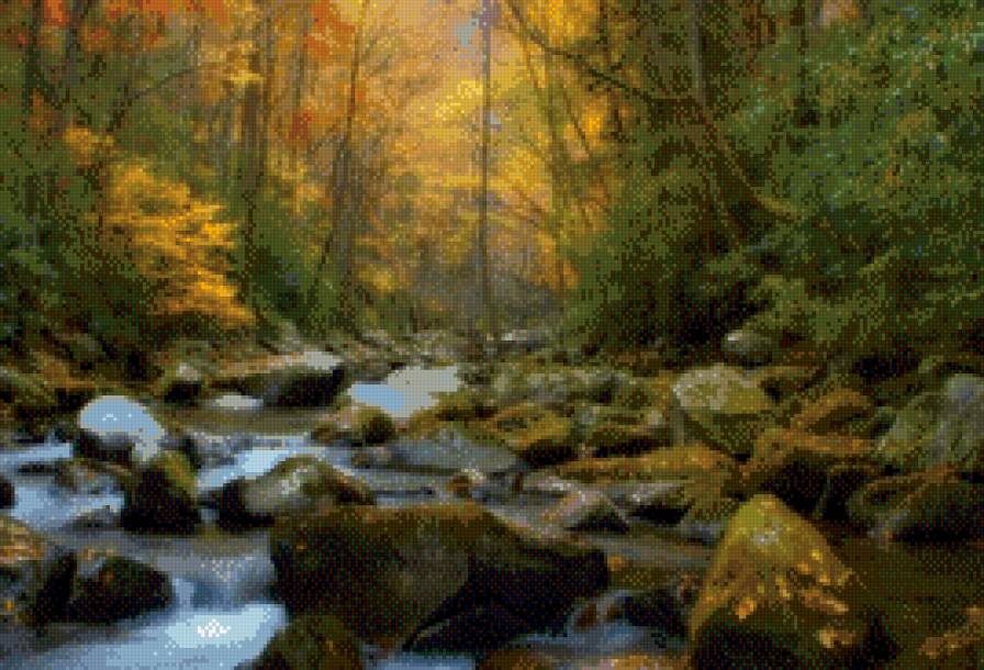 Лесная речка - осень, камни, река, лес - предпросмотр