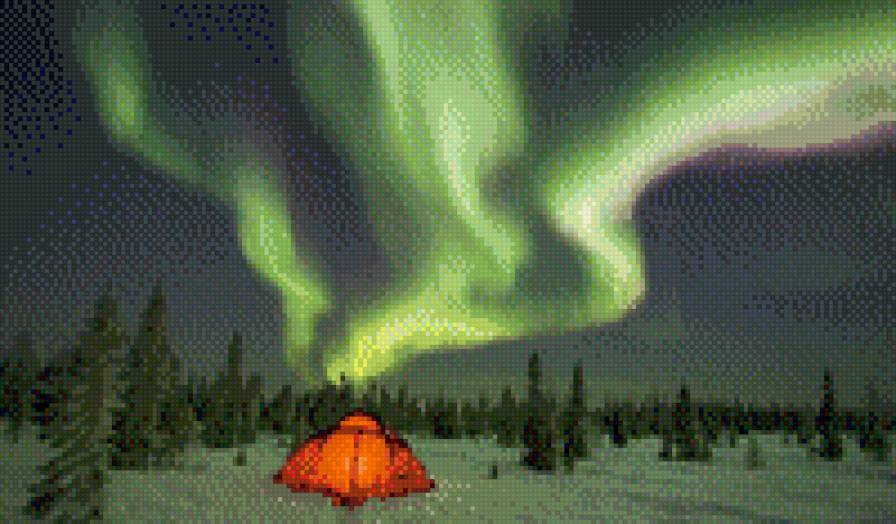 Северное сияние - северное сияние, небо, природа, красота, деревья - предпросмотр