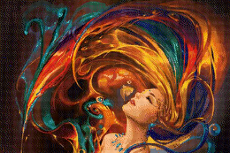 девушка "Радуга" - девушки, живопись, фентези, портрет - предпросмотр