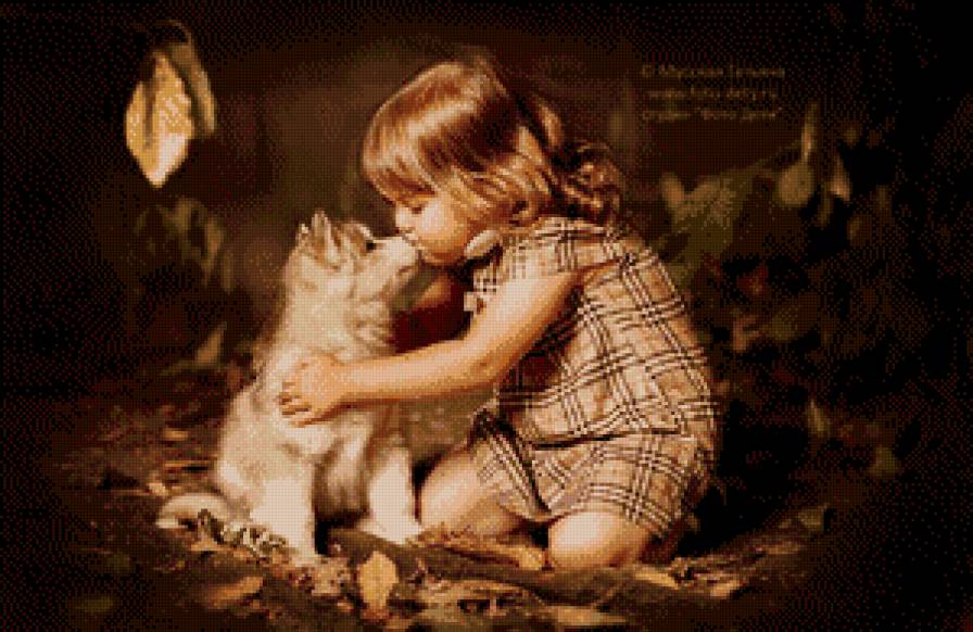 девочка и щенок* - девочки, малыши, дети, собаки, щенки - предпросмотр