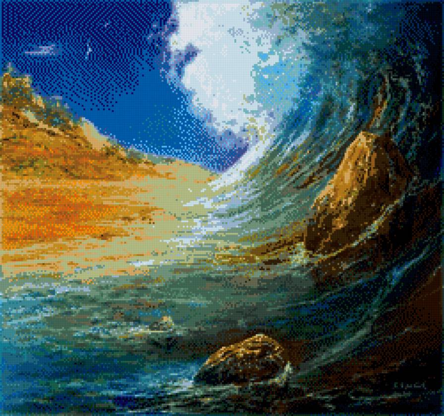 Морская волна - море, волны, песок, камни - предпросмотр