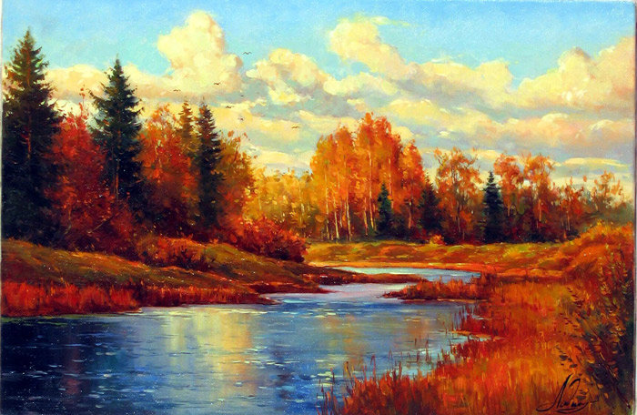 осенний пейзаж - река, осень, лес, природа - оригинал