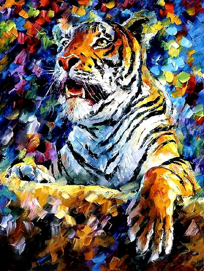 радужное настроение - картина, живопись, тигр, хищник, краски - оригинал