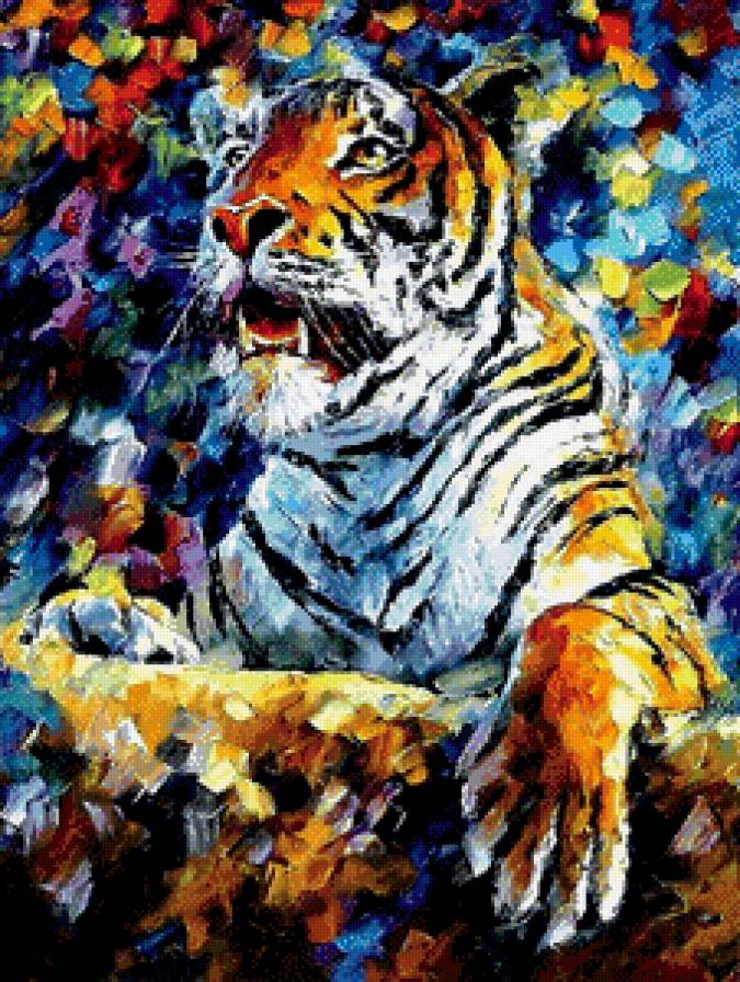 радужное настроение - картина, тигр, хищник, краски, живопись - предпросмотр