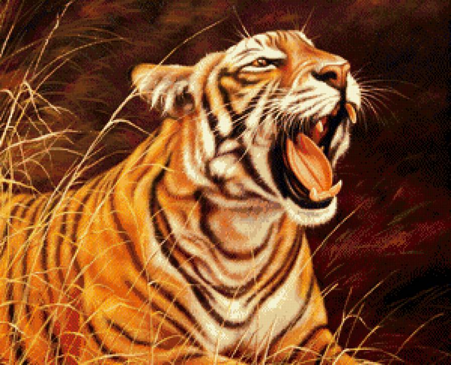 тигр - хищник, живопись, природа - предпросмотр