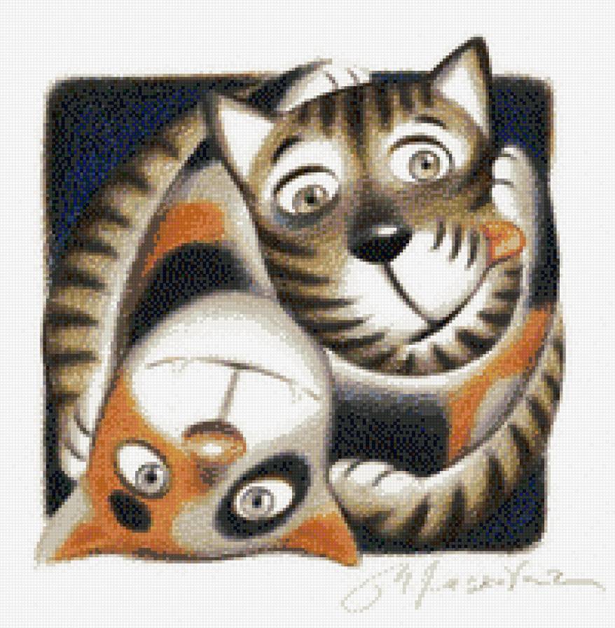 кошачий дуэт - коты, кошки, смешные картинки, рисунки - предпросмотр