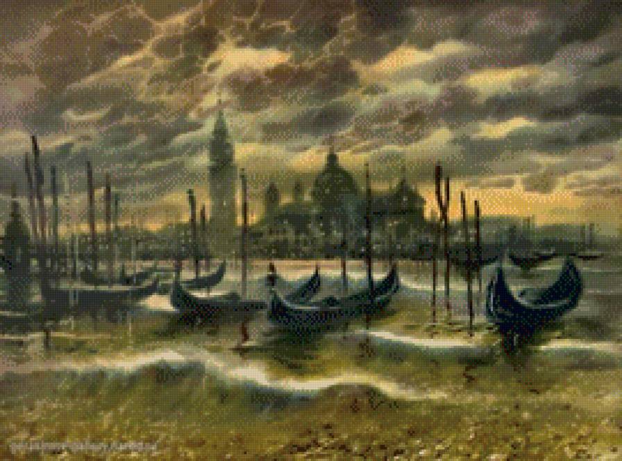 венеция - живопись, венеция, акварель, лодки, пейзаж - предпросмотр