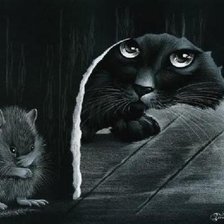 кошка и мышка монохром
