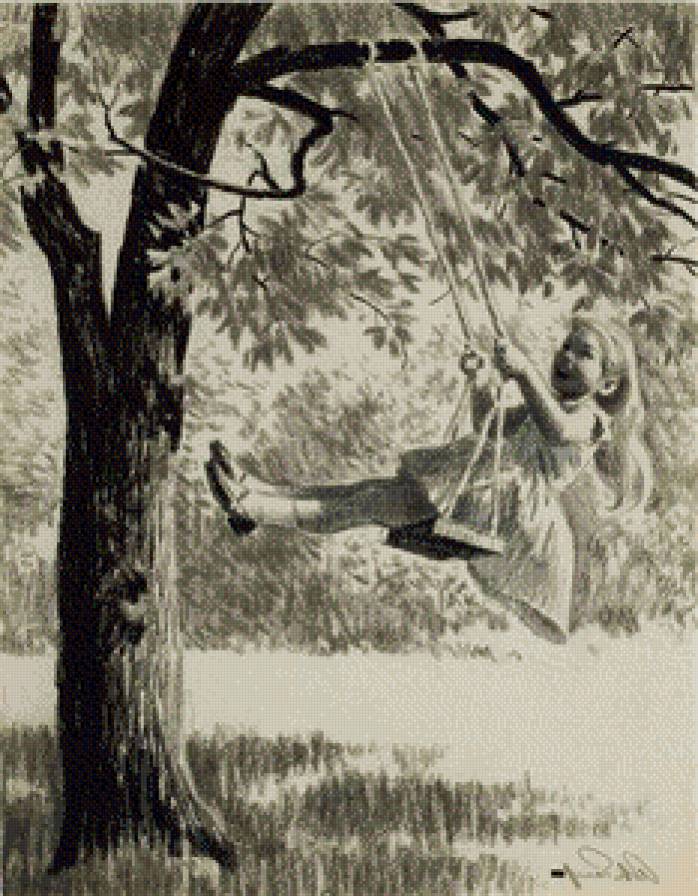 на качелях монохром - монохром, чорнобелое, девочка, дети - предпросмотр