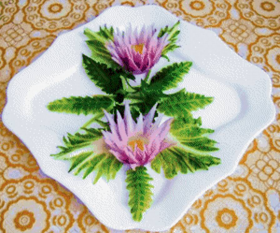 тарелка с цветами - кувшинки, панно, красота, цветы - предпросмотр