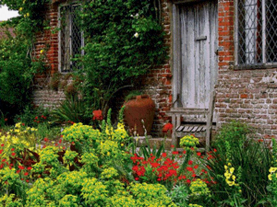 дом на природе - пейзаж, цветы, природа, деревья, дом - предпросмотр
