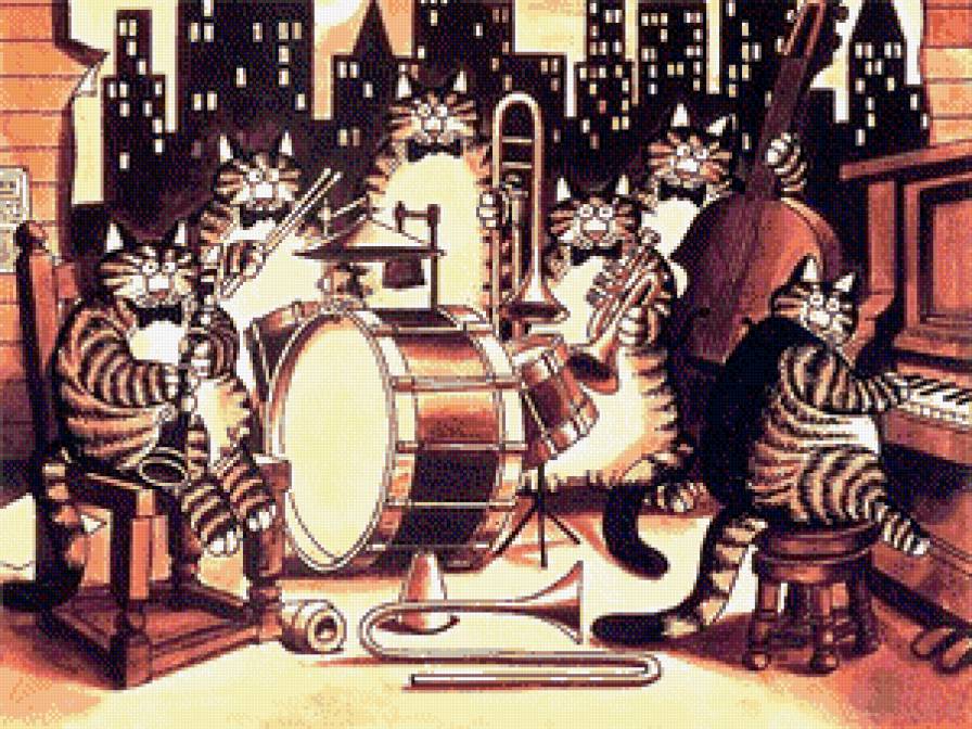 Коты музыканты - инструменты, коты, прикольные, картина, группа, кот, животные - предпросмотр