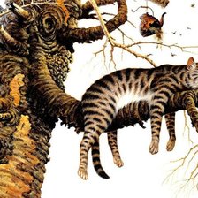 Оригинал схемы вышивки «кот на дереве» (№501947)